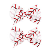 YanJie baseball hair bows with white-red glitter stripes for standout game-day sparkle.