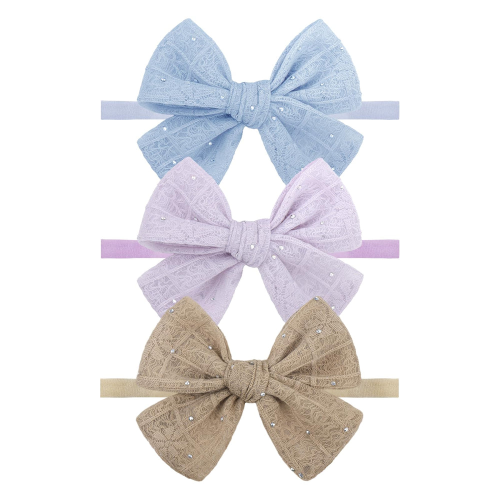 YanJie blue lace bow front view with rhinestones for day-to-day charm.