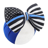 YanJie blue line flag headband front view; soft stretchy wear.