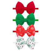 YanJie Christmas headband with red-green snowflake bow fits newborns comfortably