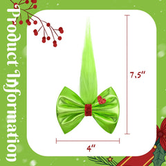 YanJie Grinch bow furry hairpin in glitter green ideal for holiday photos