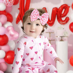 YanJie heart-print Valentine bow adds festive style for baby photos