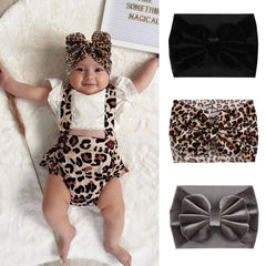 YanJie leopard bow headband gray velvet for soft newborn styling