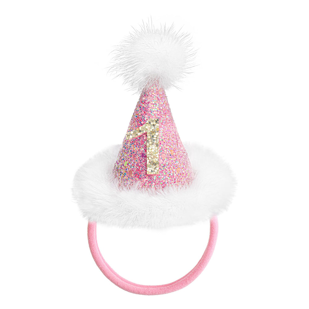 YanJie pink mini 1st birthday headband with glitter, photo-ready baby accessory.