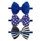 YanJie police-week headbands blue set closeup showing soft nylon bows for infants