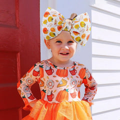 YanJie Pumpkin Headband wide stretch bow provides secure fit for infants.