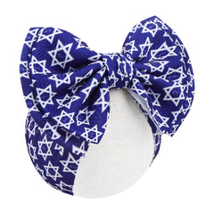 YanJie 7in Happy Hanukkah blue bow with Star of David pattern, ideal for festive outfits and photos.
