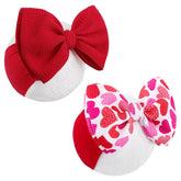 YanJie Valentines Bows red nylon heart headband on newborn; ideal photo prop