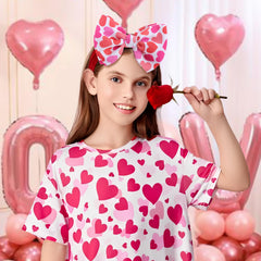 YanJie Valentines Bows red nylon heart headband worn by baby girls for Valentines outfit