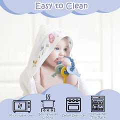 YAPPROMO soft-material teether in hand demonstrates gentle gum soothing.