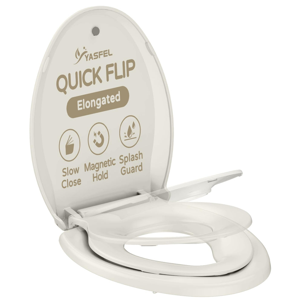 YASFEL biscuit elongated seat with soft-close for quiet bathroom use