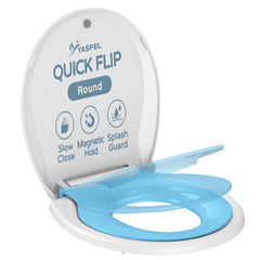 YASFEL built-in potty seat blue front view illustrating universal fit for all family members