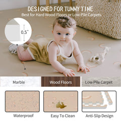 YAY! MATS hypoallergenic foam texture highlights non-toxic materials for infants.