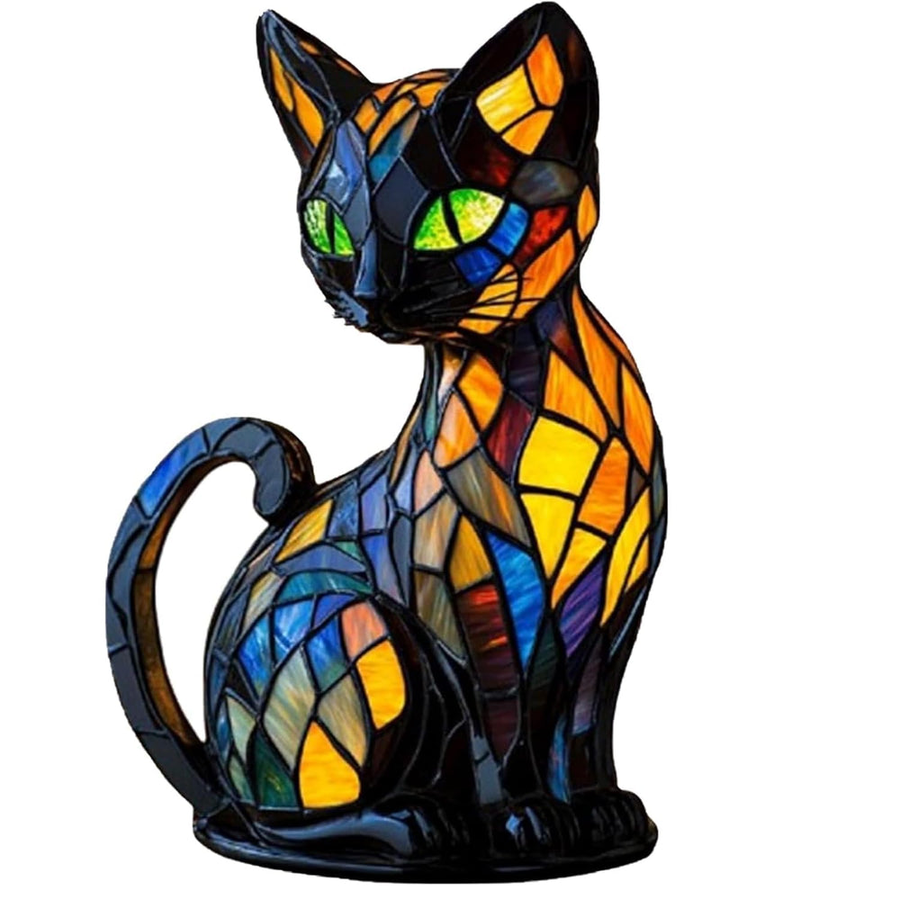 Yckeogln Retro Cat Lamp front view with colorful glow for cozy rooms.