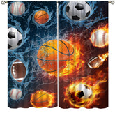 YCness boys sports curtains 2-panel 42x45, vivid 3D ball design enhances teen room decor.