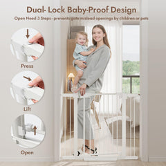 YDTOP gate in hold-open mode allowing easy passage with stroller or pets.
