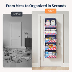 Yecaye 6-tier door organizer top pockets close-up highlighting small-item visibility