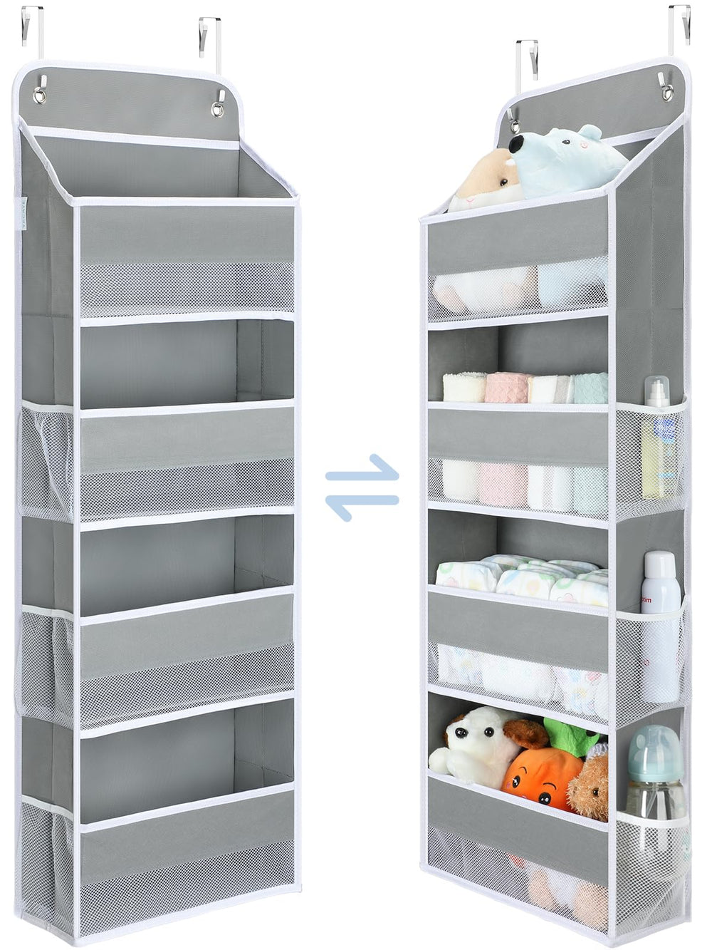 Yecaye over-the-door organizer shows four-tier bins for accessible storage in small spaces.