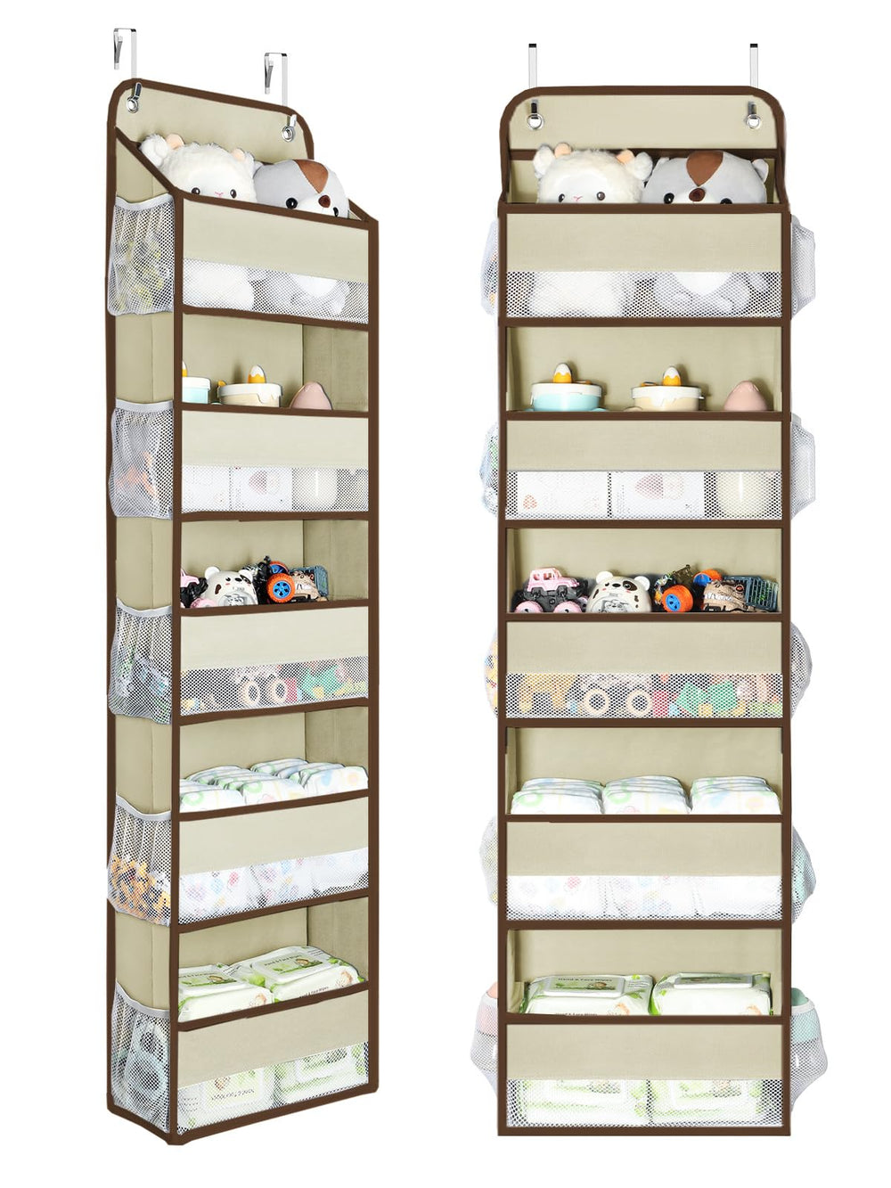 Yecaye over-the-door organizer front view shows five bins and ten pockets for quick access and storage boost.