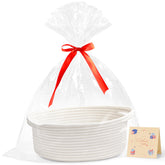 Yeeeasy small woven basket with gift bags and ribbons for elegant gift presentation.