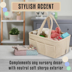 YelloIris diaper caddy removable compartments inside for flexible diaper and wipes storage.