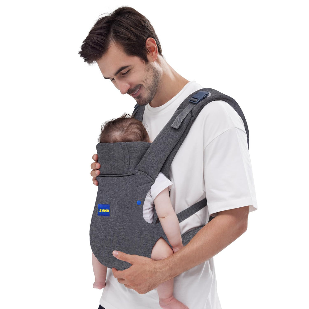 YEMKEZO baby carrier all-gray front view showing head support and soft fabric
