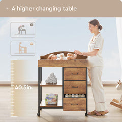 YeTom Changing Table Dresser fabric drawers opened, illustrating organized diaper and clothing storage.