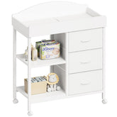 YeTom changing table dresser front view white with open shelves and fabric drawers
