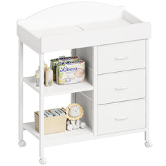 YeTom changing table dresser front view white with open shelves and fabric drawers