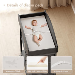 YeTom dresser on wheels with safety locks for mobility.