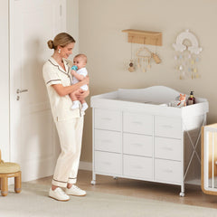 YeTom changing table nine drawers full view illustrating organized diaper and care items