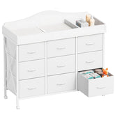 YeTom baby changing table white front view showing ample storage for diapers and toys