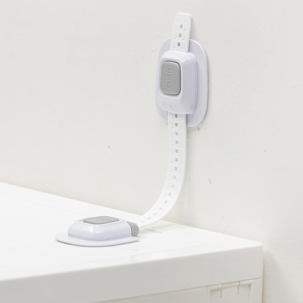YEYA No Drill Anti Tip Strap on wall adhesive for damage-free baby-proofing on tall dressers.