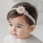 Yheahin baby bow headband pink, soft lace for delicate skin and daily wear.