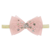 Yheahin baby headband with pink tulle bow—soft, stretchy, ideal for daily wear and special occasions.
