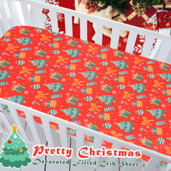 YHITBG Christmas crib sheet close-up shows ultra-soft fabric for gentle baby skin.