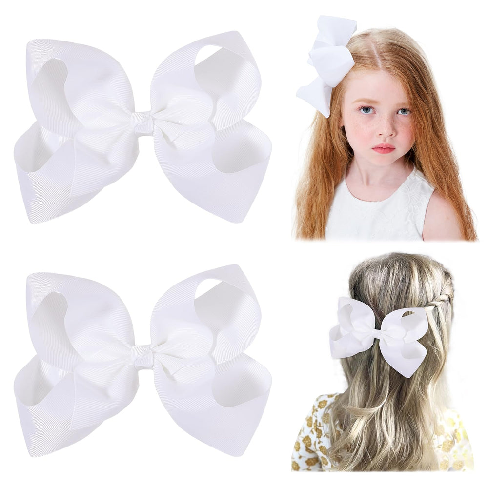 YHXX YLEN white 6in hair bows with secure clips for easy kid styling