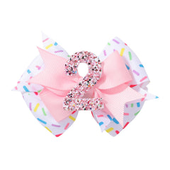 YHXX YLEN birthday bow clip in pink for 2nd birthday celebration