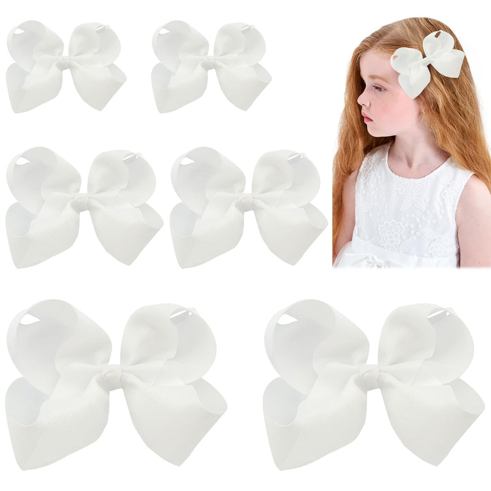 YHXX YLEN hair bows 6inch set in white grosgrain for versatile daily styling