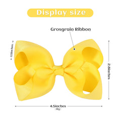 YHXX YLEN yellow hair bows close-up shows durable grosgrain ribbon texture.