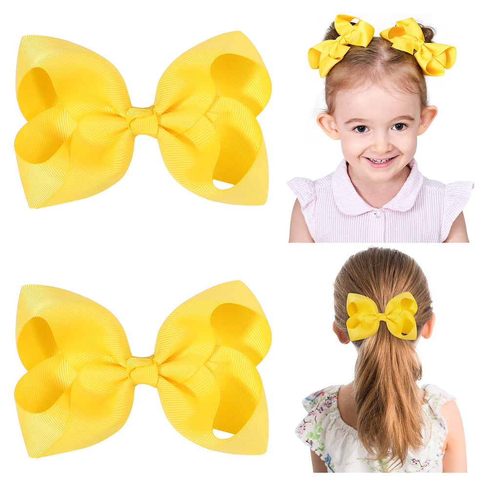 YHXX YLEN yellow hair bows on clips side view for everyday wear.