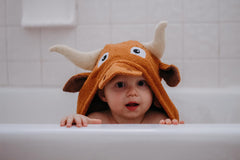 Yikes Twins cotton terry fabric hooded towel feels soft and absorbent after bath.