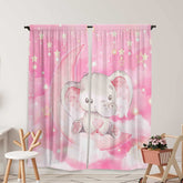 Yilinata watercolor elephant curtains close-up highlights bright colors for a cheerful kids' room