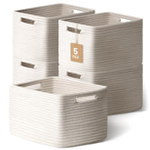 Yilobi 5-pack white woven baskets on shelf for tidy toy and book storage