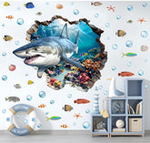 YIMEHDAN 3D shark wall decal assembly shows vibrant ocean scene for kids room