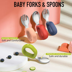 Yimido toddler utensils green spoon—ergonomic grip for easy scooping.