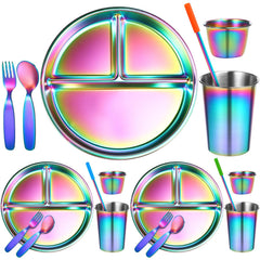 Yinder 21-piece kids dinner set full view for home meals and travel convenience