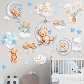 Yinder bear-highland-cow wall decal sheet closeup with clouds for nursery decor.