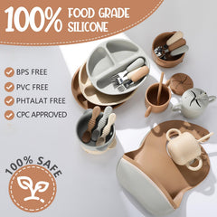 Yinder beige spoons and forks set for safe self-feeding exploration.