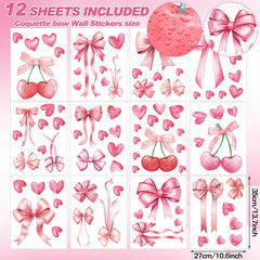 Yinder Coquette pink bow wall sticker on dresser mirrors for a feminine touch.